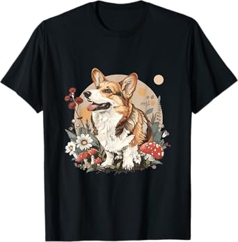 Welsh Corgi Pembroke Floral Cottagecore Aesthetics T-Shirt