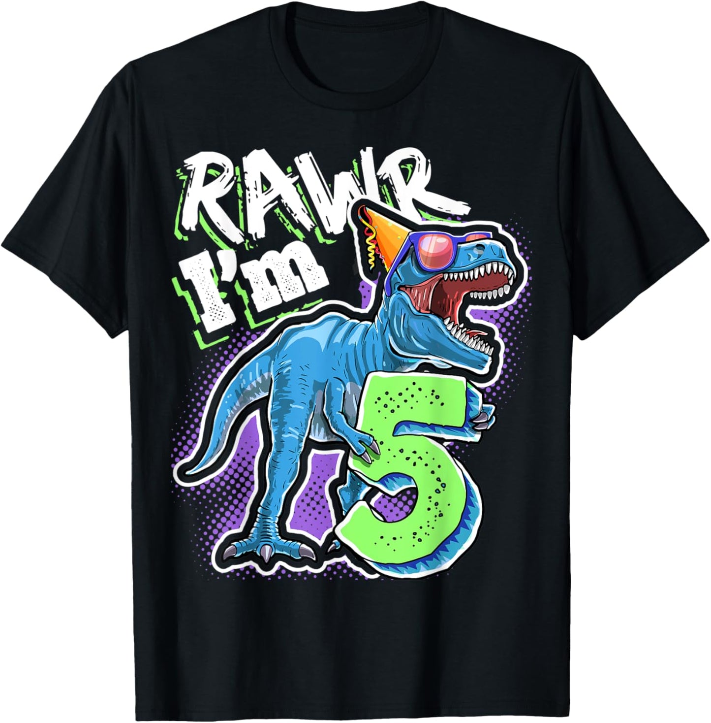 Kids Rawr I'm 5 5th Birthday T Rex Dinosaur Party Gift Boys T-Shirt