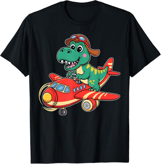 Dinosaur Airplane Aviation Aircraft Pilot Novelty Design T-Shirt