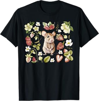 Cute Cottagecore Rat Strawberry Floral Aesthetic Rat Lover T-Shirt