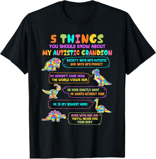 5 Things You Should Know About My Autistic Grandson Dinosaur T-Shirt