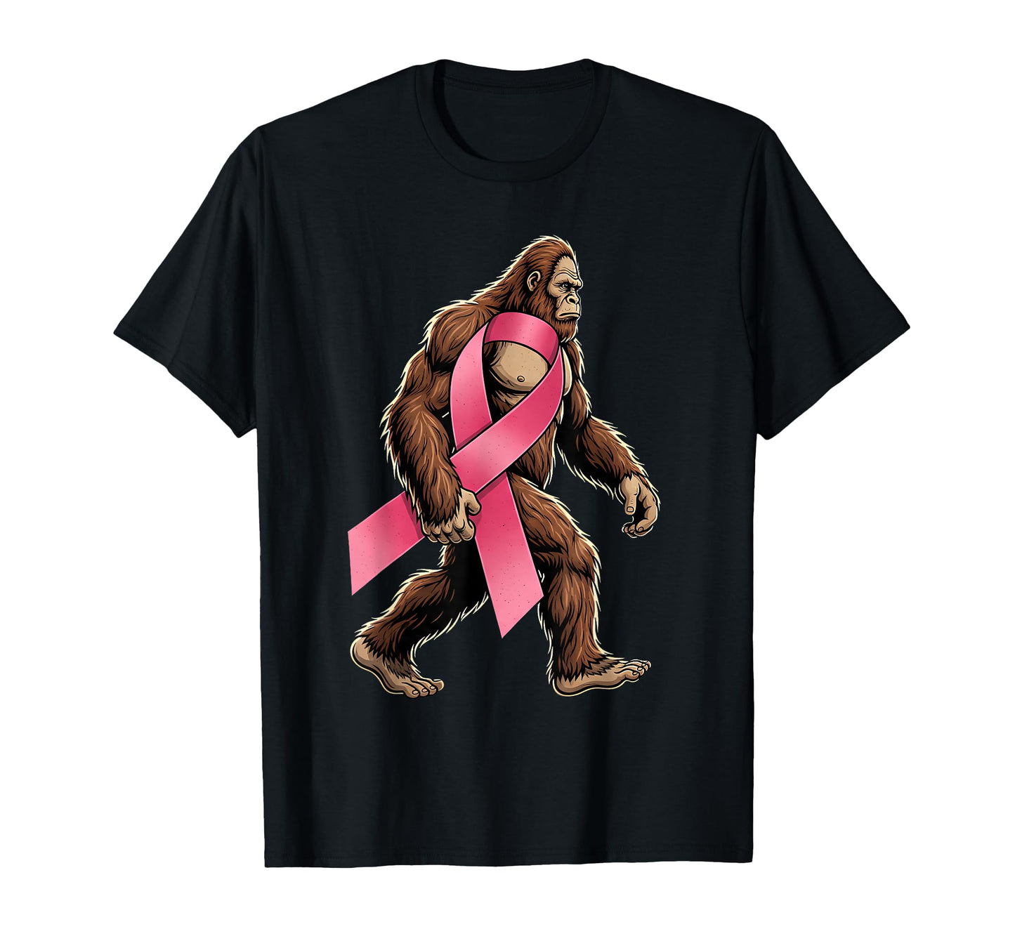 Bigfoot Sasquatch Breast Cancer Pink Ribbon Support Men Boy T-Shirt