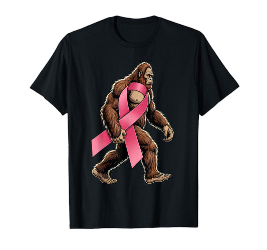 Bigfoot Sasquatch Breast Cancer Pink Ribbon Support Men Boy T-Shirt