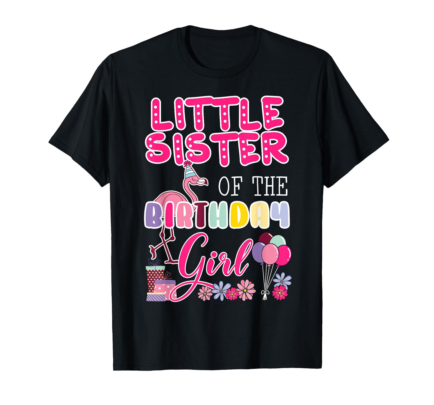 Little Sister Of The Birthday Girl Flamingo Theme Party T-Shirt