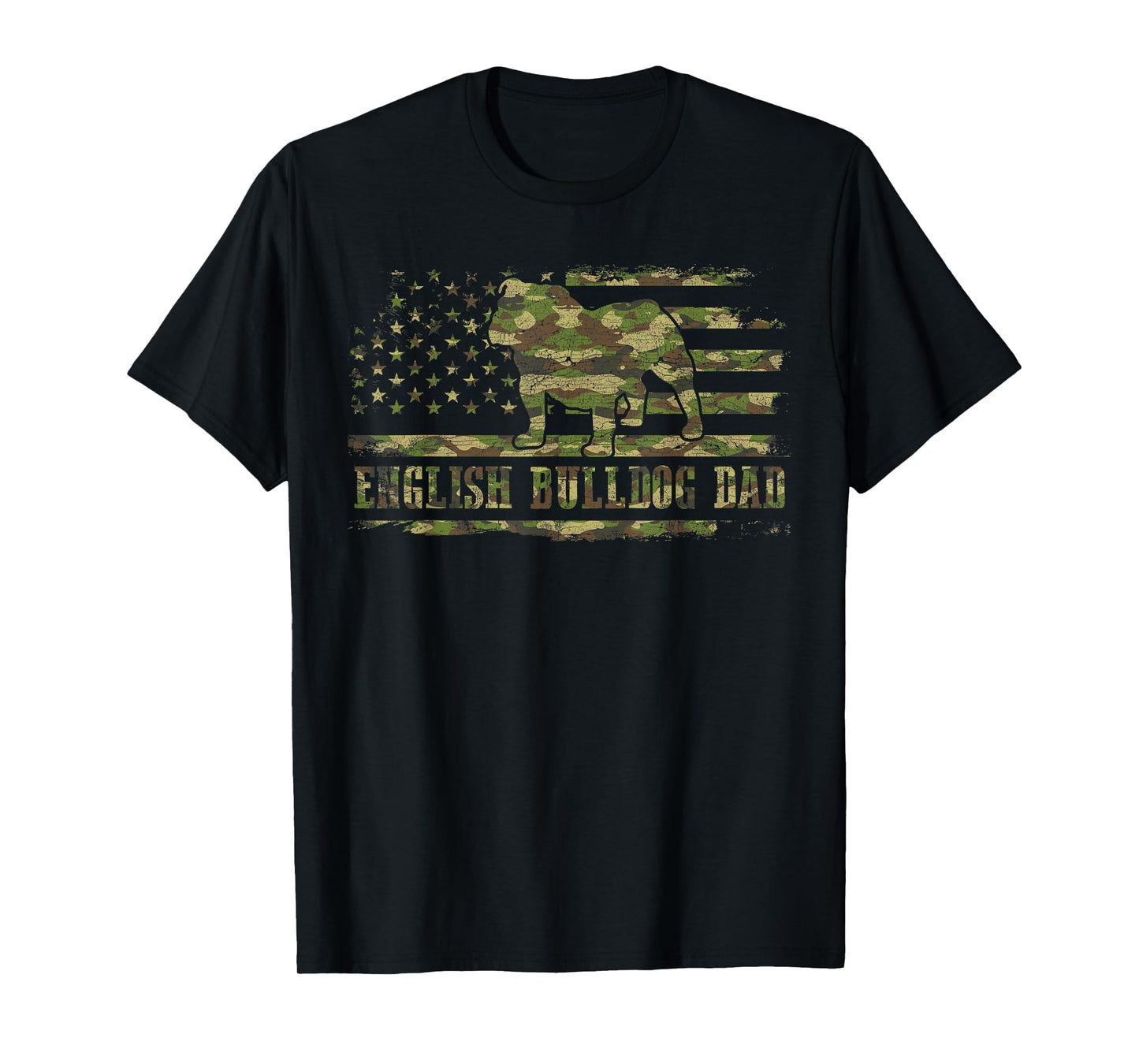 English BullDog Dad Camouflage American Flag Patriotic Dog T-Shirt for Men