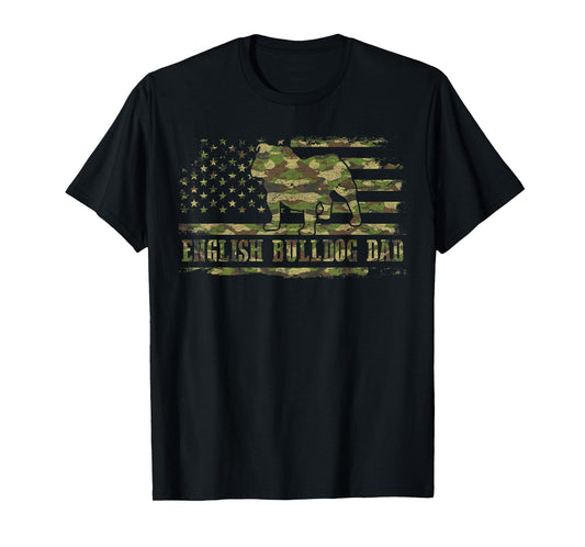 English BullDog Dad Camouflage American Flag Patriotic Dog T-Shirt for Men