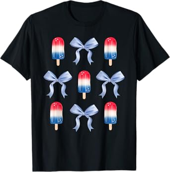 Coquette Bow Preppy 4th Of July Popsicle Bow Girl Women T-Shirt