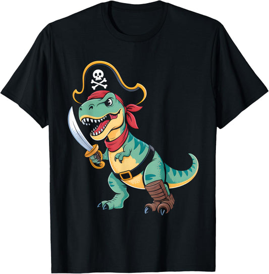 Dinosaur Tyrannosaurus T rex Pirate Halloween Boys Kids Men T-Shirt
