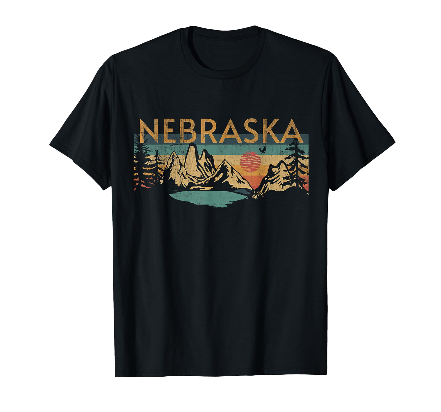 Nebraska USA Outdoor Vintage Nebraska T-Shirt Grey Retro Sunset Crew Neck Classic Fit Short Sleeve Unisex-Adults Small