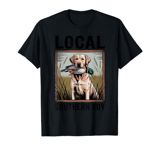 Local Southern Boy Yellow Lab Mallard Duck Hunting Dog Funny T-Shirt