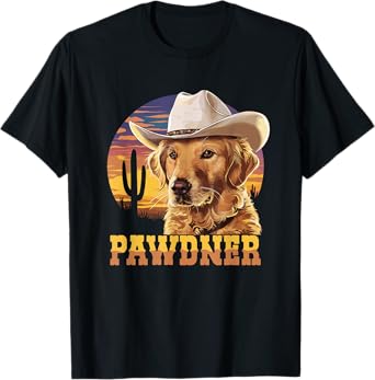 Pawdner Western Sunset Golden Retriever Cowboy Hat Dog Mom T-Shirt
