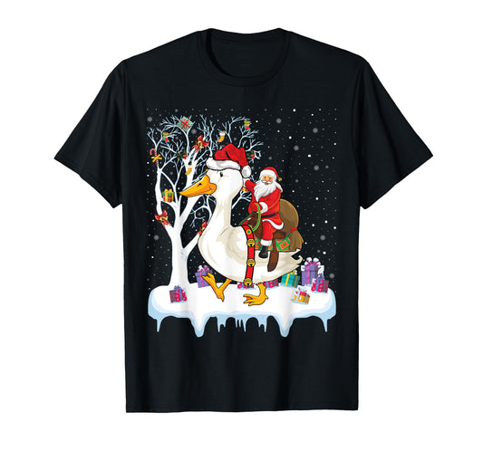 Goose Duck Bird Lover Xmas Gift Santa Riding Goose Christmas T-Shirt
