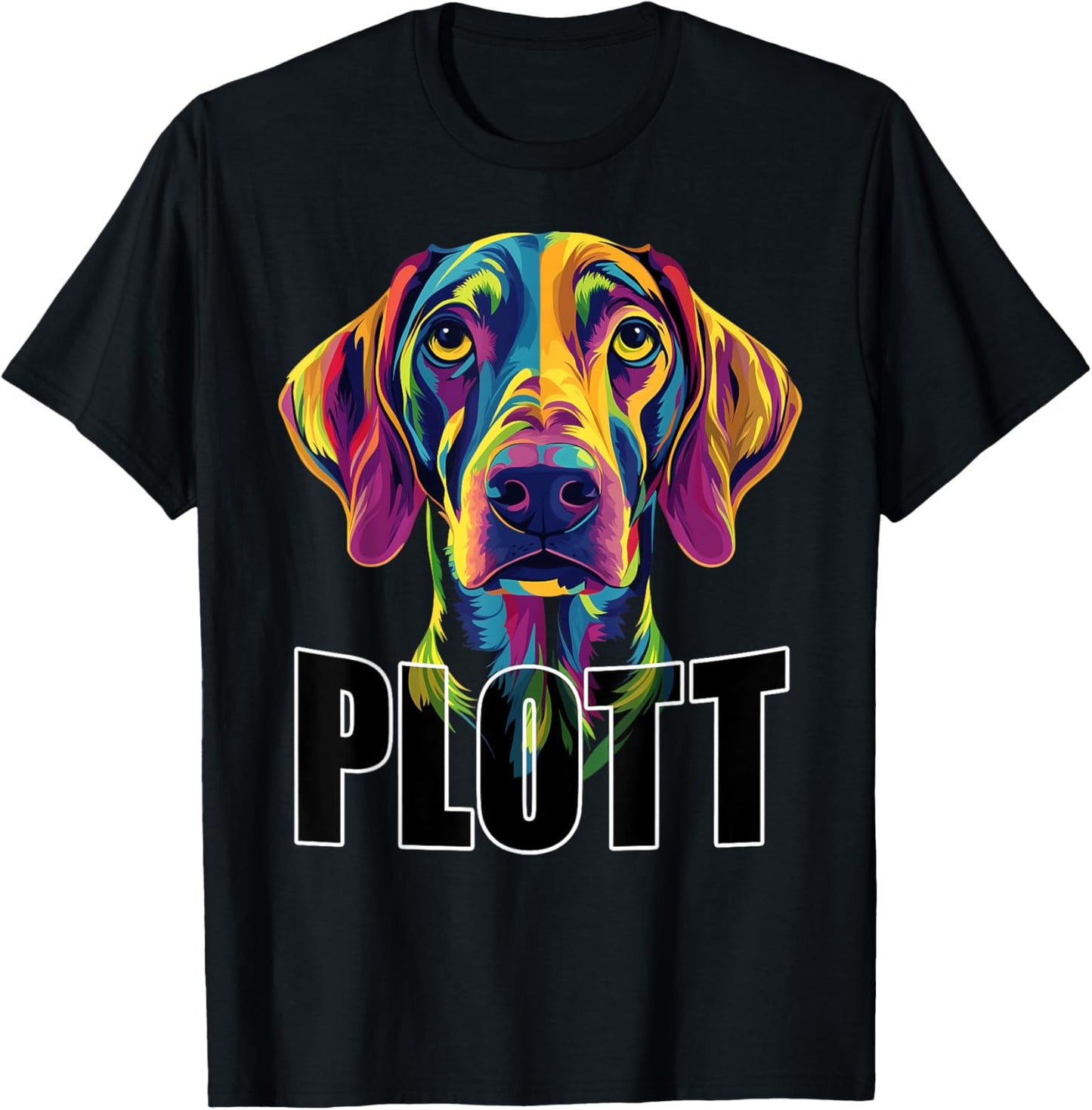 Colorful Plott Hound Face Coonhound Dog Lover or Owner Black T-Shirt