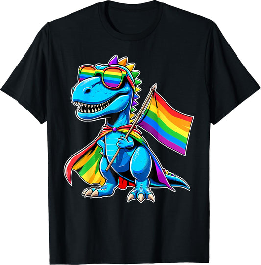 Dinosaur Gay Pride LGBT Rainbow Flag T-Shirt
