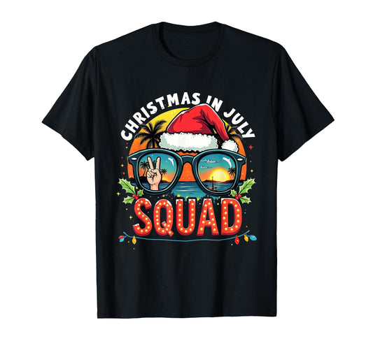 Funny Santa Summer Reindeers Christmas In July Squad T-Shirt