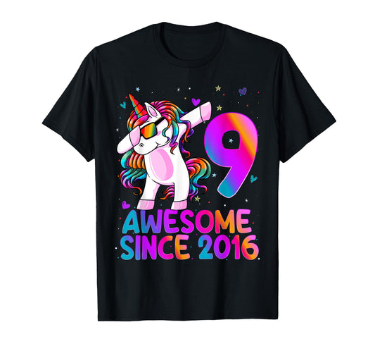 Dabbing Unicorn 9 Year Old 9th Birthday Girl Unicorn Party T-Shirt