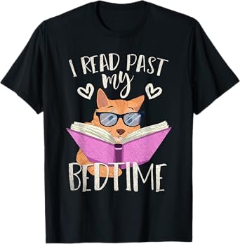 I Read Past My Bedtime Cute Animal Pet Cat Book Nerd Reading T-Shirt