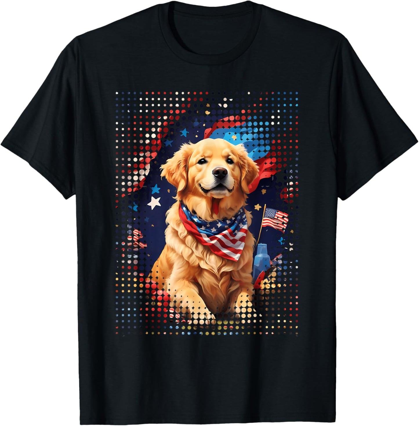 Golden Retriever 4th of July Merica US Flag Men Women Kids T-Shirt