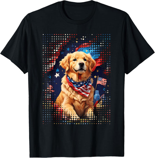 Golden Retriever 4th of July Merica US Flag Men Women Kids T-Shirt