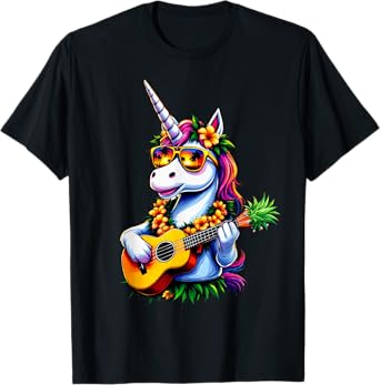 Funny Hawaiian Unicorn & Pineapple Ukulele Summer Vacation T-Shirt