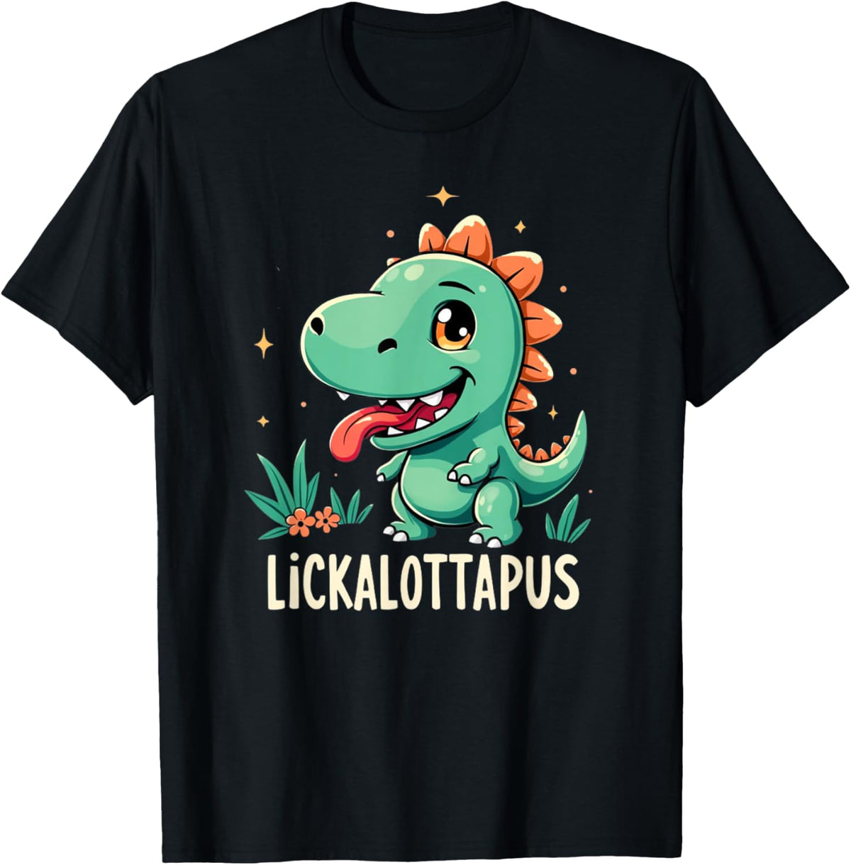 Tennessee Merchant Unisex Adult Lickalottapus Dinosaur X-Small Black Cartoon Dinosaur T-Shirt