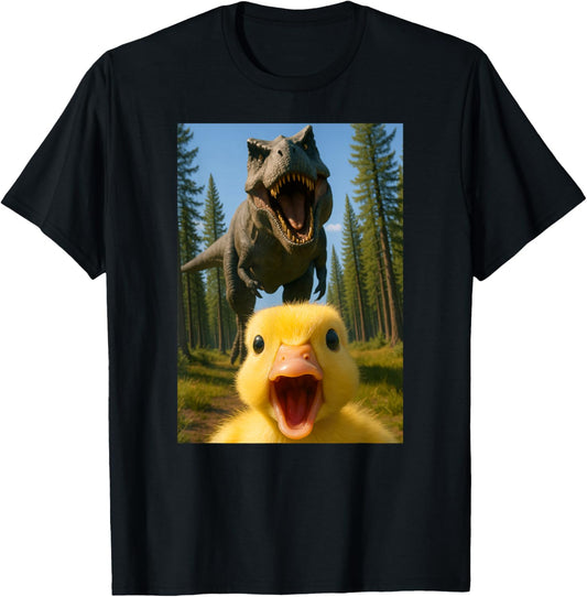 Funny Yellow Duck Selfie Dinosaur Trex Animal Lover Boy Girl T-Shirt