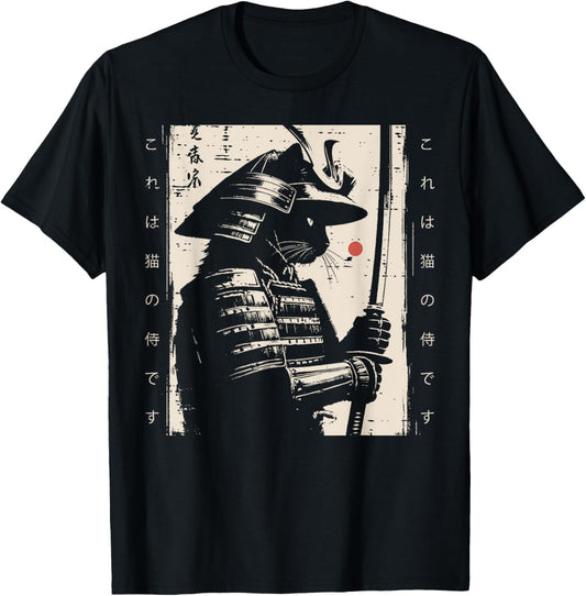 Cat Samurai Japanese Warrior Art Fighter Men Women Kids T-Shirt
