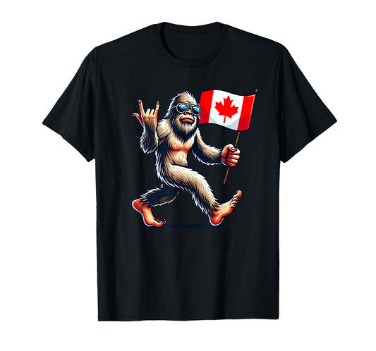 Funny Canadian BigFoot, Rock'N Roll Canada Day, Maple Flag T-Shirt