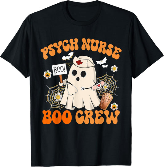 Psych Nurse Boo Crew Funny Ghost Halloween Costumes T-Shirt