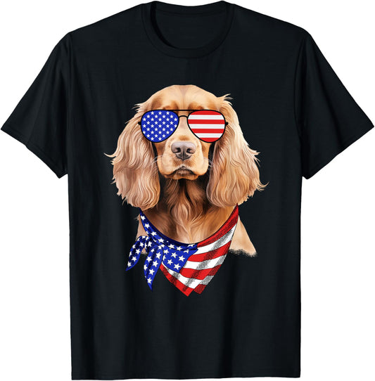Cocker Spaniel Dog American Flag Glasses 4th of July T-Shirt