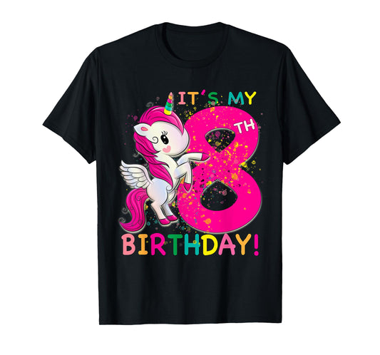 Kids Its My 8th Birthday Unicorn 8 year old Birthday girl T-Shirt