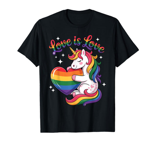 Cute LGBTQ Unicorn With Rainbow Love For Kids Gift T-Shirt