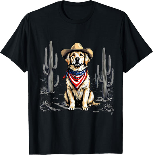 Patriotic Golden Retriever Cowboy USA Desert Dog Design T-Shirt