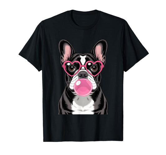French Bulldog Bubblegum Tee Cute Pink Heart Dog Graphic T-Shirt