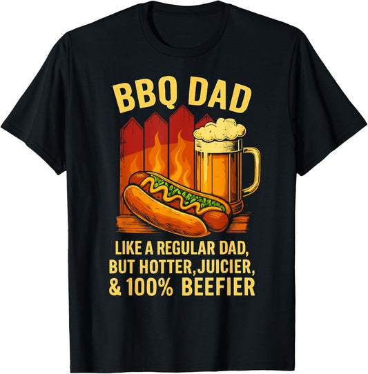 BBQ DAD, Funny Grilling Papa Hot Dog Beer Fathers Day T-Shirt