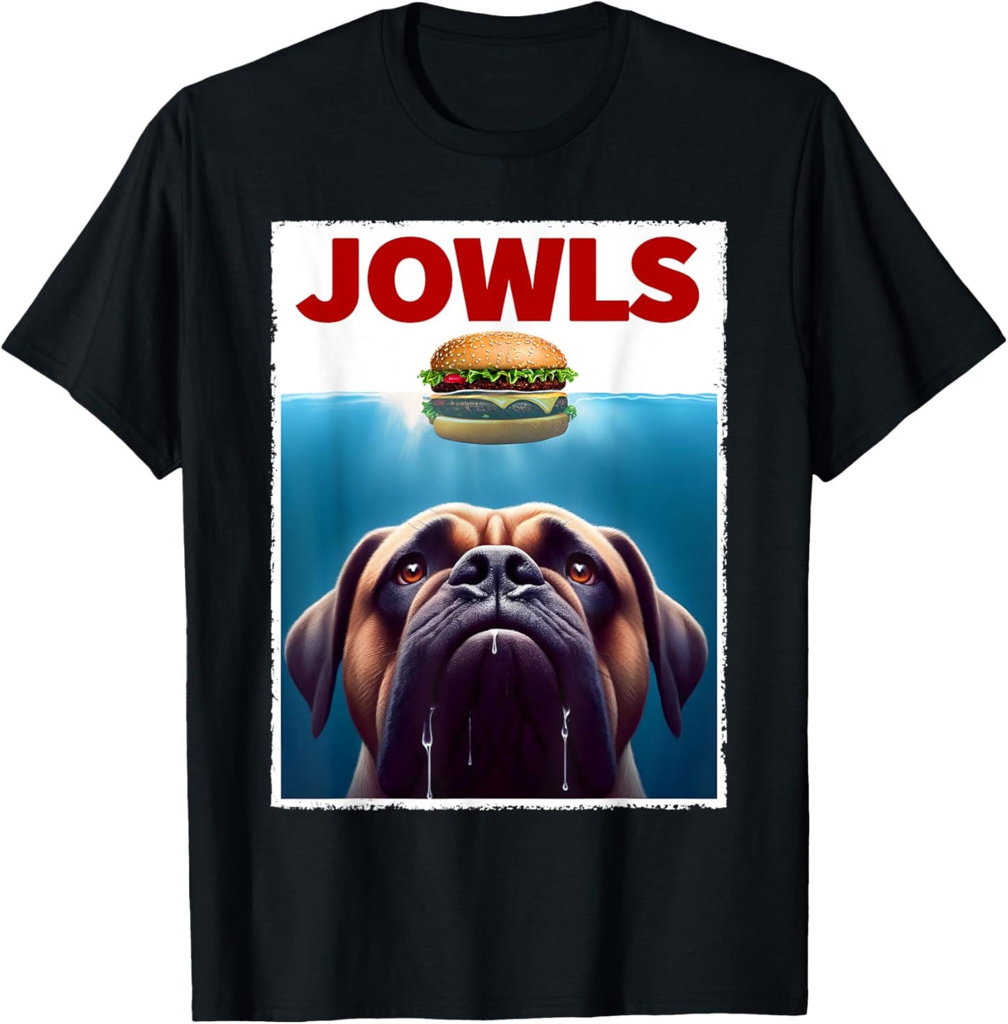 Funny Mastiff and Hamburger Parody Jowls Dog Lover T-Shirt