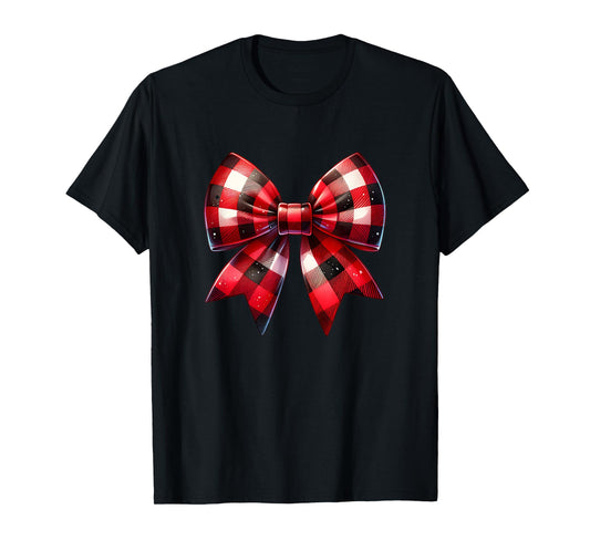 Coquette Bow Christmas Red Buffalo Plaid Xmas Womens T-Shirt