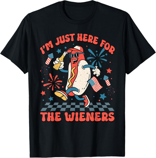 Just Here For The Wieners 4th Of July Patriotic Men Women T-Shirt