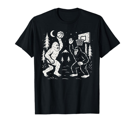 Funny Bigfoot and Yeti Playing Basketball in The Forest T-Shirt