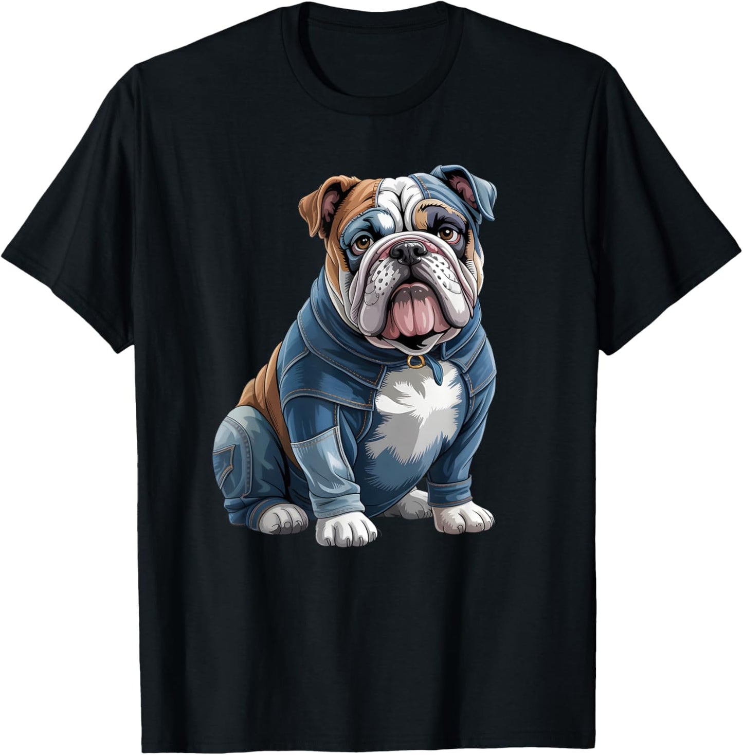 Dog Pattern Denim Patchwork Art T-Shirt