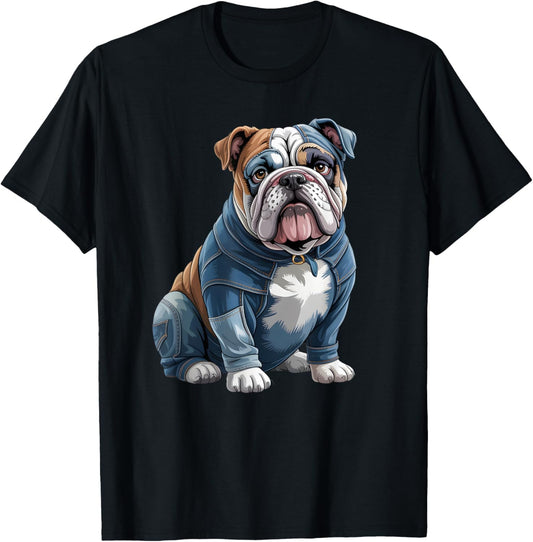 Dog Pattern Denim Patchwork Art T-Shirt