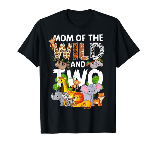 Mom Of The Wild Two Zoo 2nd Birthday Safari Jungle Animal T-Shirt