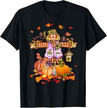 Scarecrow Autumn Hello Fall Pumpkin Thanksgiving Halloween T-Shirt