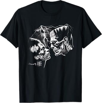 Retro Frankenstein Monster And Bride Halloween Romantic Kiss T-Shirt