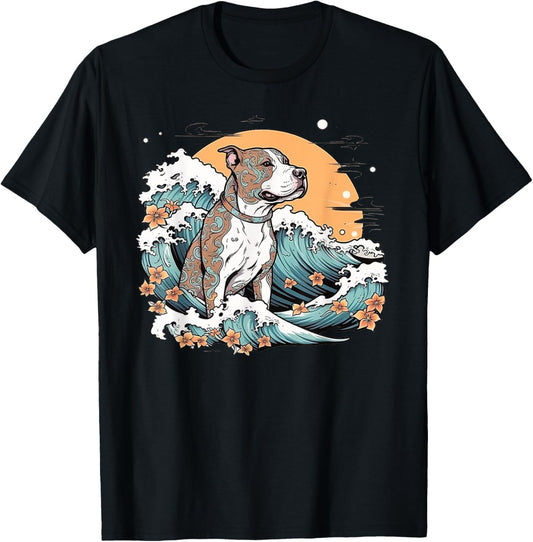 Summer Pitbull Mom Beach Fun Pitty Vibes Wave Floral T-Shirt
