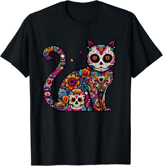 Day of Dead Cinco De Mayo Cat Sugar Skull Dia De Los Muertos T-Shirt