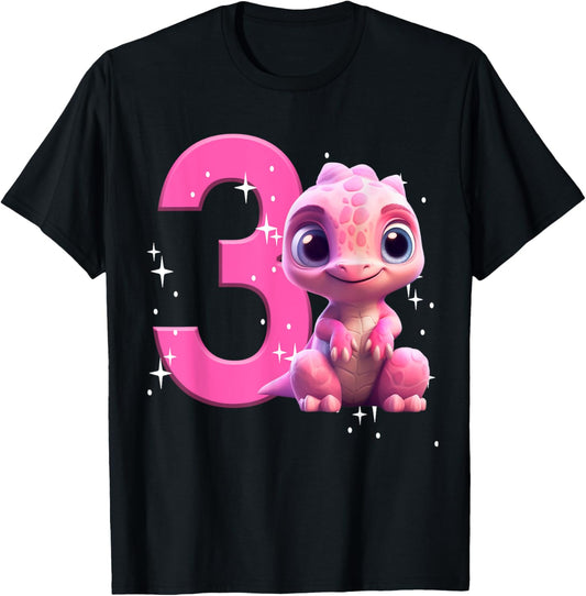 3rd Birthday Shirt Girl Dinosaur Pink Party Toddler Three 3 T-Shirt