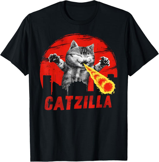 Catzilla Cat Japanese Art Funny Cat Gifts For Men Women Kid T-Shirt