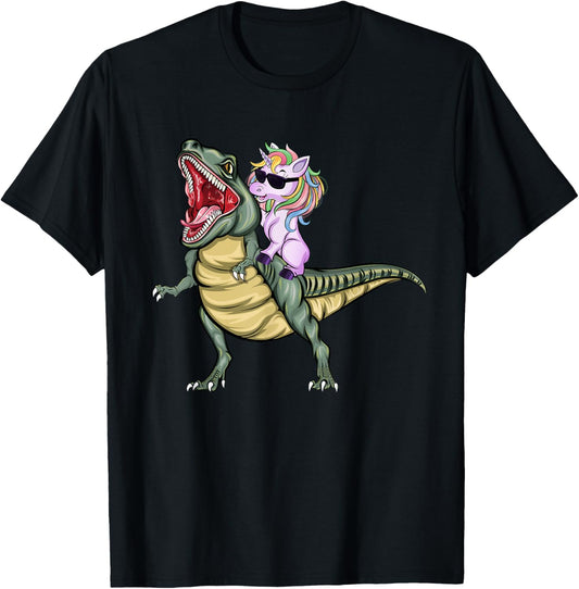 Unicorn Riding Dinosaur T Rex Halloween Kids Girls Boys T-Shirt