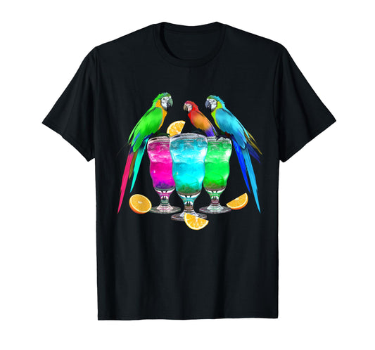Parrots Drinking Margarita Tropical Birds Vacation Hawaiian T-Shirt